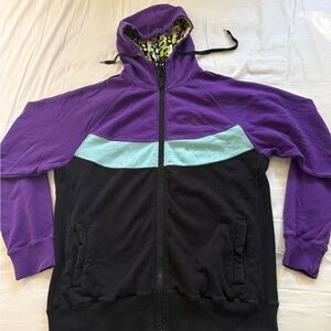 Men's Zip-Up Hoodie Sweater - Purple & Black with Mint Accent